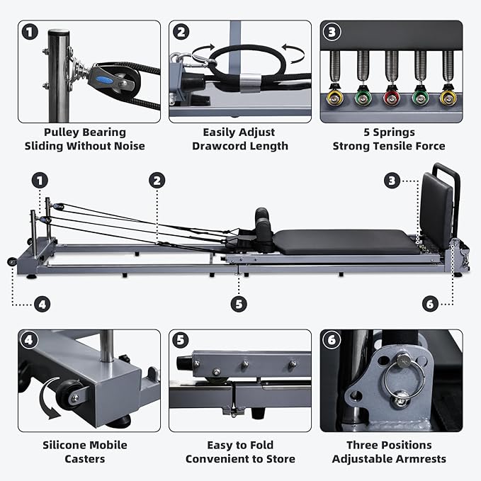 Pilates Reformer Machine Rubber Pilates Bed Exercise Strength 330 lbs