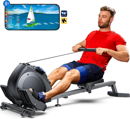 Rowing Machine, Magnetic Rowing Machine for Home, Low-Impact, Compact Upright Storage Rower for Small Space, Portable 34LBS Easy to Move, 300lbs Weight Capacity, Works with Kinomap