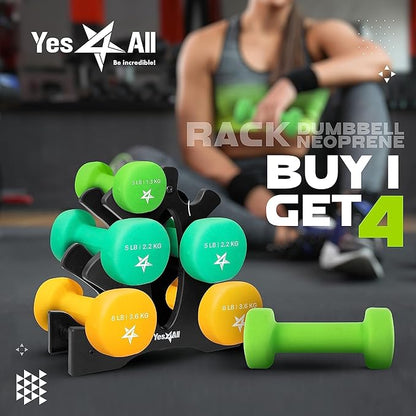 Yes4All Neoprene Coated Dumbbell Hand Weight Sets - Multiple Weight Options with Rack, Anti-roll, Anti-Slip, Hexagon Shape