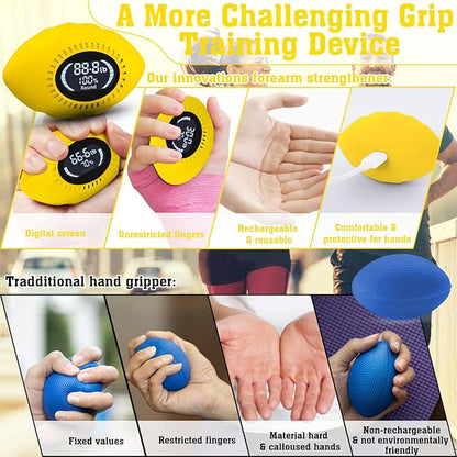 Hand Grip Strengthener 500 Lbs Rechargeable Grip Strength Trainer with Cheers & Progress Bars Electronic Stress Relief Ball for Adults/Kids Digital Hand Grip Training-Forearm-Gripper-Finger for Sport Home School