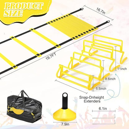 Wettarn 43 Pcs Agility Ladder Speed Training Equipment 2 Pcs 12 Rung 20 ft 8 Agility 8 Ground 24 Disc