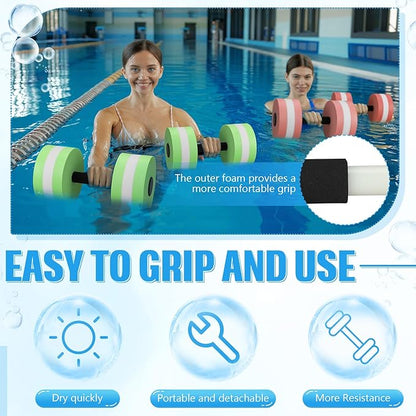 4 Pcs Water Weights Aquatic Exercise Dumbbells for Pool Water Dumbbell Set EVA Foam Pool Weights Dumbbells Resistance Water Aerobics Weight Fitness Barbells Equipment