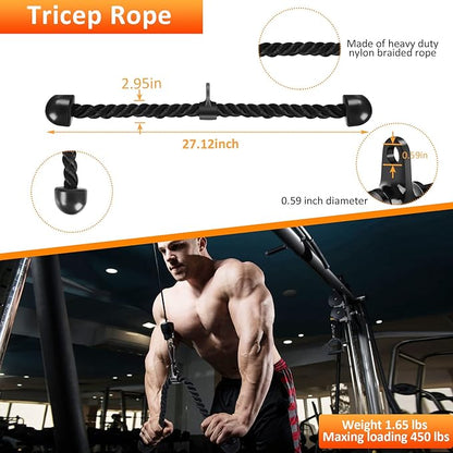 LAT Pulldown Bar Attachments, Cable Machine Accessories for Home Gym, Triceps Rope Pull Down Equipment Weight Fitness & Power Exercise Set for Arm Strength Workout Training