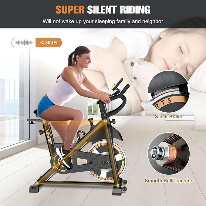 VIGBODY Stationary Exercise Bike Indoor Cycling Bike for Cardio Workout, with Comfortable Seat Cushion, LCD Monitor for Home Training Bike