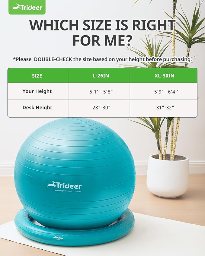 Trideer Ball Chair Yoga Ball Chair Exercise Ball Chair with Base for Home Office Desk, Stability Ball & Fitness Ball Seat to Relieve Back Pain, Home Gym Workout Ball for Abs, Pregnancy Ball with Pump