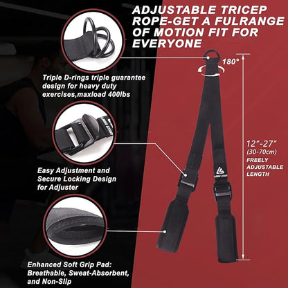 Tricep Rope Cable Attachment Adustable Length (24-54 Inch) ,Ideal Alternative for 27 36 48 Inch Long Tricep Ropes, Greater Range of Motion,Pull Down Rope Extension Straps Cable Crossover Accessories