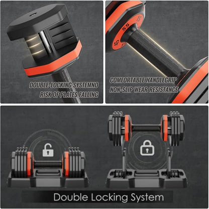 55LB Dumbbell, Adjustable Dumbbell Set, Free Dumbbell with Weights Change, Black Dumbbell with Secure Lock Slots, Adjustable Dumbbell for Men and Women for Home Gym, Black