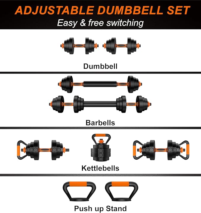 44LB Adjustable Dumbbelsll Set of 2, Weights Set 4 in 1, Barbell Weight Set for Women Men, Free Weights Exercise & Fitness Dumbbells for Home Gym, Hand Weightlifting Muscle Strength Training…