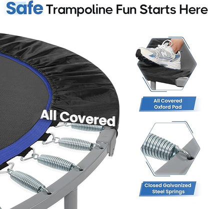 BCAN 40/48" Foldable Mini Trampoline Max Load 330lbs/440lbs, Fitness Rebounder with Adjustable Foam Handle, Exercise Trampoline for Adults Indoor/Garden Workout