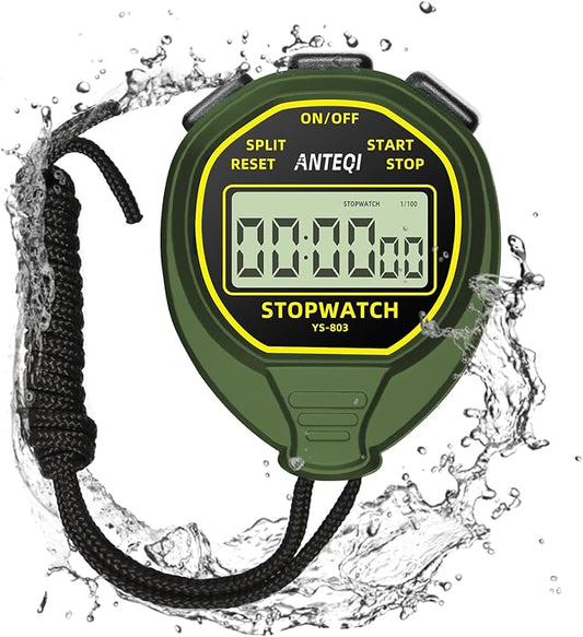 Waterproof Stopwatch, Large Display Simple Silent Stop Watch Timer with ON/Off Function No Clock No Calendar No Alarm Basic Operation for Sports Coaches Swimming Running Training, Green