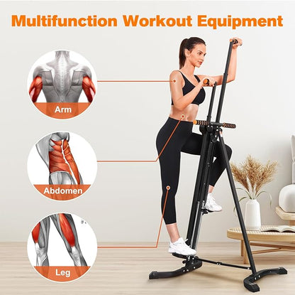 Vertical Climber Exercise Machine for Home Gym with 4 Metal Guide Rails Folding Exercise Climber Cardio Workout Machine 5-Level Heights Stair Stepper Newer Version, Easy to Assemble