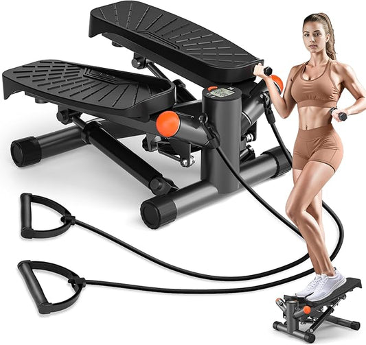 Steppers for Exercise at Home,Adjustable Height Mini Stepper with Resistance Bands,Stair Stepper with 350lbs Loading Capacity,Twist Stepper for Full Body Workout (Included Mat)