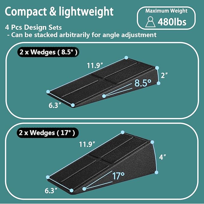 Calf Stretcher Slant Board - 4 Pcs Incline Board for Calf Stretching, Adjustable Light EPP Squat Wedge Block for Foot, Achilles, Knee and Ankle Recovery Calf Stretching Exercise