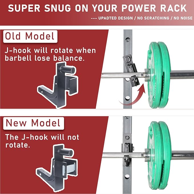 SYL Fitness 2x2 J-Hooks Power Rack Attachment Barbell Holder/Squat Rack Accessories J Cups, Pin Dia Available in 1", 1/2" and 3/4"