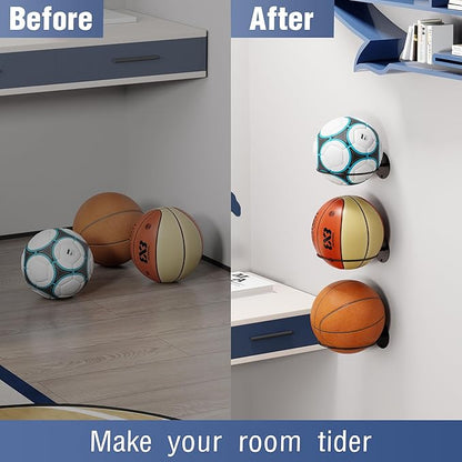 Basketball Holder Wall Mount - Football Wall Mount for Display, Basketball Storage Rack for Balls, Ball Holder as Sports Room Decor, Boys Room Accessories Soccer Wall Decor