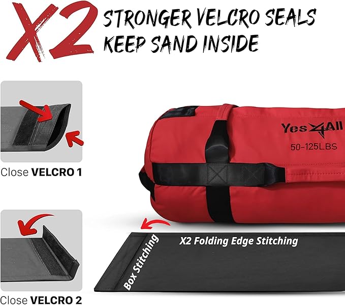 Yes4All Sandbags for Working Out, Adjustable Sand Bags for Weight Training with Handles, Multiple Colors & Sizes 5-200lbs