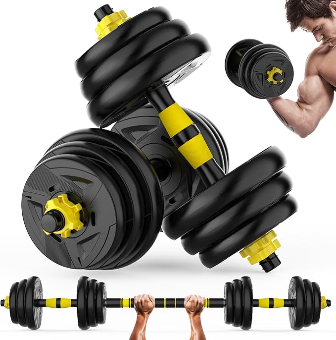 Adjustable Dumbbell Set, 44/66 lb Free Weight Dumbbell Barbell Set with Connectors, Converts to Barbell, for Home Gym Exercise, Women's and Men's Fitness Gear