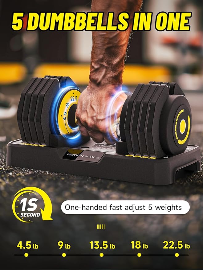 Adjustable Dumbbells Set 12.5LB/22.5LB Pair, 1-Sec Fast Adjustable 5 Weights by Turning Handle, Premium Comfort Non-slip Metal Dumbbells with Tray, Compact Size for Full Body Home Workout