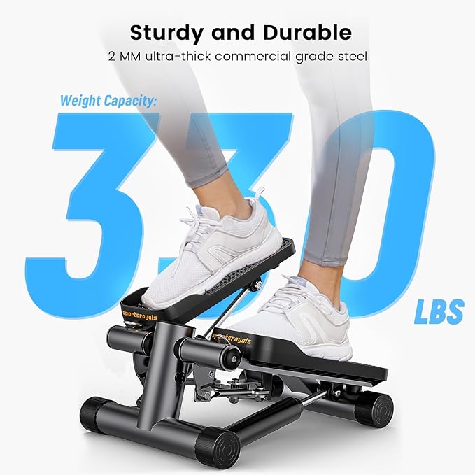 Sportsroyals Steppers for Exercise, Stair Stepper with Resistance Bands, Mini Stepper with 330LBS Loading Capacity, Hydraulic Fitness Stepper with LCD Monitor