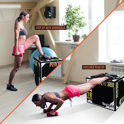 Yes4All 3-in-1 Soft-Padded Plyo Box With Wooden Core, Non-Slip Multi-Use Cushioned Plyometric Jump Box for Jumping, Conditioning, Strength Training