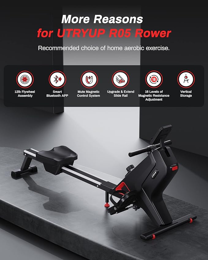 Magnetic Rowing Machines for Home, Compact and Saves Space - Vertical/Folding Storage, 350 LB Weight Capacity with Bluetooth App Supported, Tablet Holder and Comfortable Seat Cushion