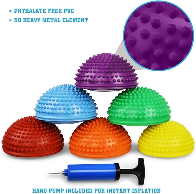 Yes4All Hedgehog Balance Pods for Exercise, Core Body Balancing, Balance Pods for Kids & Adults with Hand Pump - Set of 6