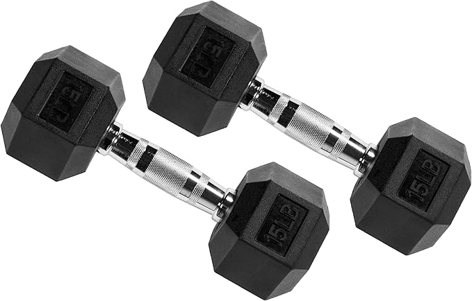 Signature Fitness Premium Rubber Encased Hex Dumbbell, Pairs