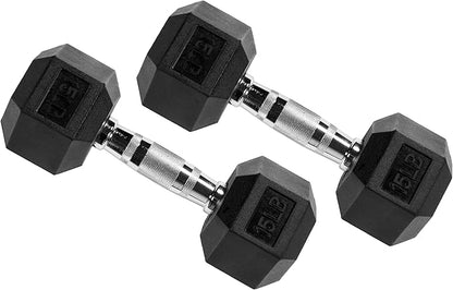 Signature Fitness Premium Rubber Encased Hex Dumbbell, Pairs