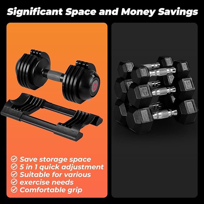 Adjustable Dumbbell Set 22LB/52LB: 5 Weight Options Dumbbell with Anti-Slip Metal Handle for Exercise & Fitness Fast Adjust Weight for Full Body Workout Fitness