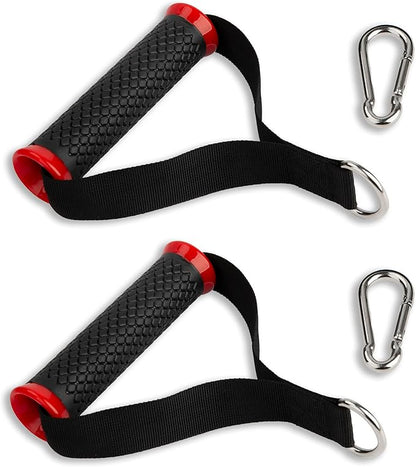 Ultra Heavy Duty Exercise Handles, Cable Handles Gym Equipment Attachment, Double D-Ring Grips, Encrypted Webbing, Red Edge Design Non-Slip Comfort Grips