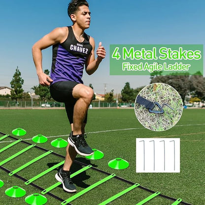 Speed & Agility Ladder Training Equipment Set 12 Rung 20ft Agility 4 Agility Hurdles,12 Disc 1 Resistance