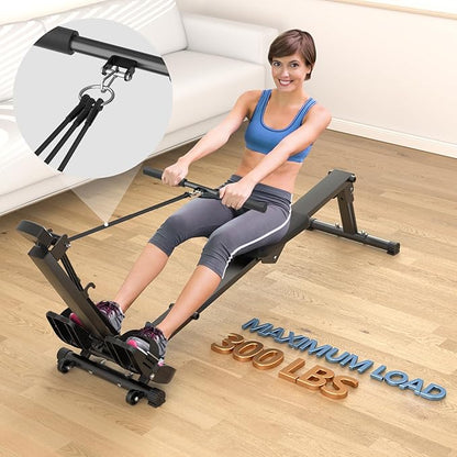 Rowing Machine for Home Use, Rowing Machine Foldable Rower Machine with LCD Monitor - 2024 Upgraded Version Supports 300LBS, Hyper-Quiet & Smooth