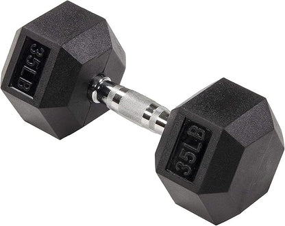 HULKFIT Rubber Coated Hex Shaped Dumbbell Weights - Black