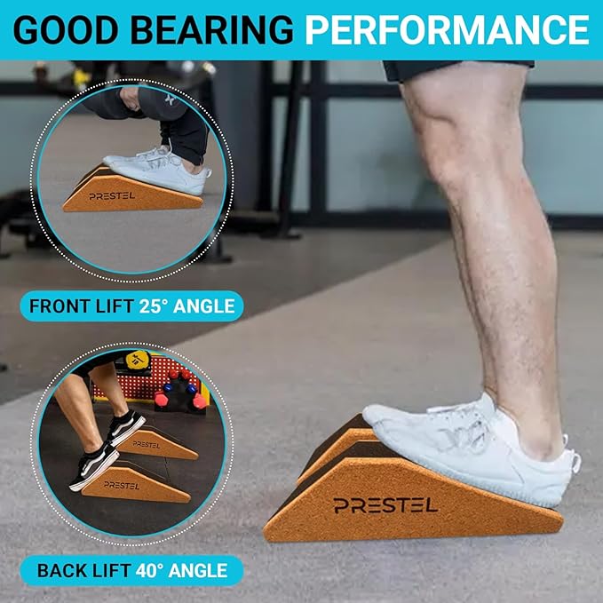 PRESTEL Non-Slip Squat Wedge Block (Pair) - Heel Elevated Squat Wedge for Men & Women | Professional Squat Ramp Improves Mobility Balance and Strength Performance | Suitable Workout Wedge for Squats