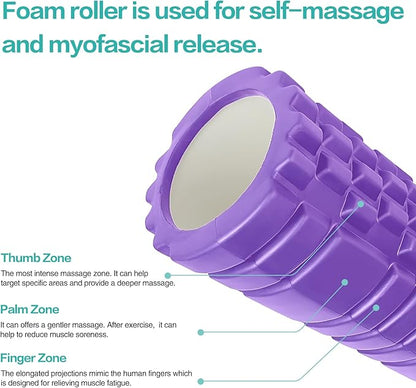 Foam Roller for Deep Tissue Massager, Patented 13" High Density Exercise Roller for Muscle and Myofascial Trigger Point Release, Yoga, Back Roller for Fitness, Yoga (Purple)