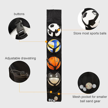 Hanging Organizer,Sports Equipment Storage,The Door Hanging Sports Equipment and Ball Storage,Ball Holder,Sports Equipment Organizer for Hold Soccer,Basketball, Football,Volleyball and Swimming Gear