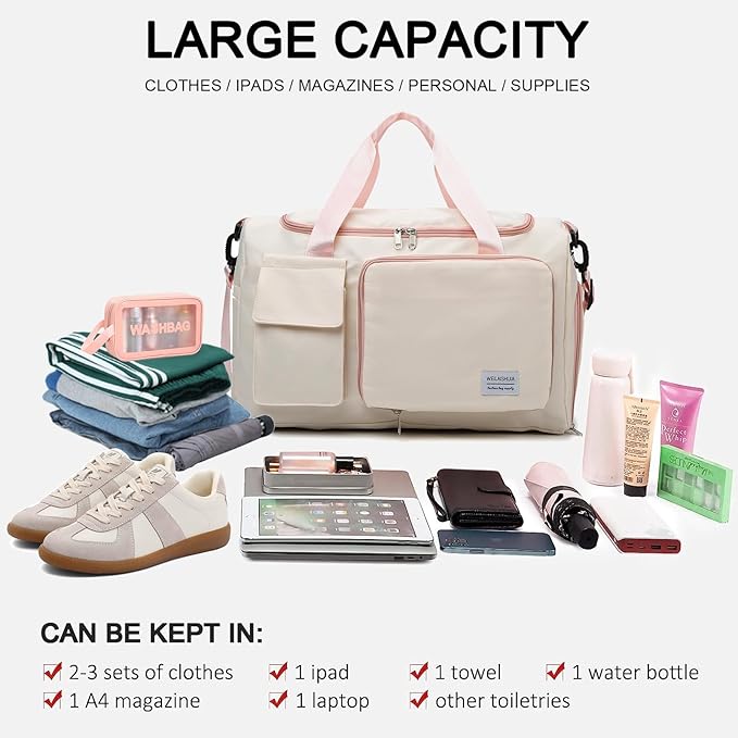 Small Gym Bag for Women, Travel Duffle Bag Carry On Weekender Bag with Shoe Compartment