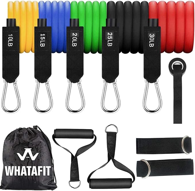 WHATAFIT Resistance Bands, Exercise Bands，Resistance Bands for Working Out, Work Out Bands with Handles for Men and Women Fitness, Strength Training Home Gym Equipment