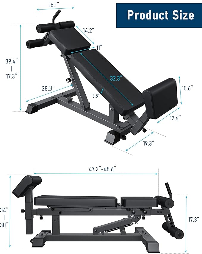 YouTen Adjustable Weight Bench 1500LBS Heavy Duty Commercial Workout Bench for Home Gym, 3 Way Decline/Flat/Incline Bench 2023 New Version (ivory black) (ivory black)