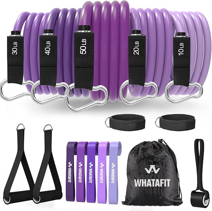 WHATAFIT Resistance Bands, Exercise Bands，Resistance Bands for Working Out, Work Out Bands with Handles for Men and Women Fitness, Strength Training Home Gym Equipment