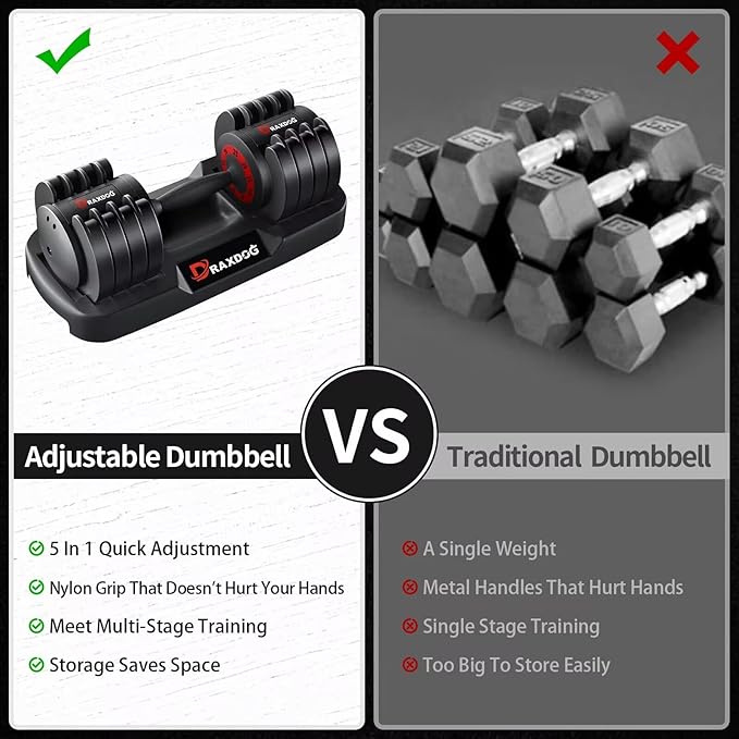 Adjustable Dumbbell 25LB/55LB, Free Weights Dumbbells Set, Free Weights Dumbbells Set, Weights Set for Home Gym Fitness Strength Training QS