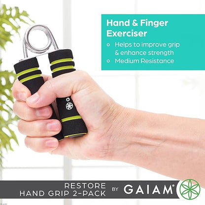 Gaiam Restore Hand Grip 2-Pack - Hand Strengthener Grips Foam Handle Medium Resistance for Physical Therapy, Arthritis, Carpel Tunnel, Finger, Forearm & Hand Pain Relief