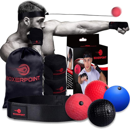 Boxing Reflex Ball for Adults and Kids - React Reflex Balls on String with Headband, Carry Bag and Hand Wraps - Improve Hand Eye Coordination, Punching Speed, Fight Reaction