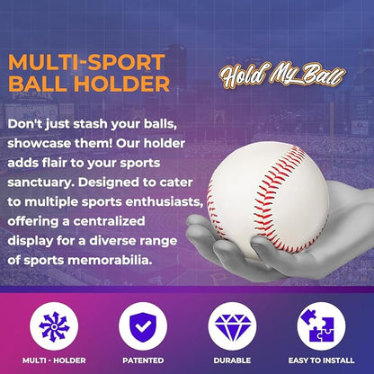 Wall-Mounted Ball Holder - Stylish Sculptured Hand Display Rack for Sports Ball Collections - Baseball, Cricket, Tennis, Golf Balls- Clutter-Free Room Decor and Memorabilia Showcase