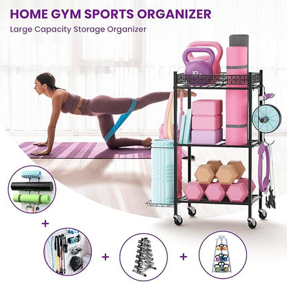 Yoga Mat Storage Rack, Home Gym Storage Rack Yoga Mat Holder, VOPEAK Workout Storage for Yoga Mat, Foam Roller, Gym Organizer Gym Equipment Storage for Home Exercise and Fitness Gear (Metal)