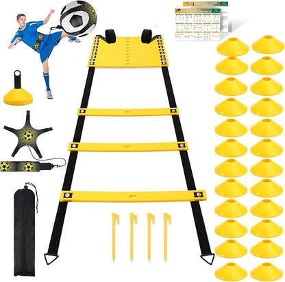 Fixed Rung Agility Ladder 丨20ft 12 Rungs No Tangle Spped and Agility Training Equipment Footwork Ladder with Carrying Bag/Ground Stakes for Adults Youth Kids