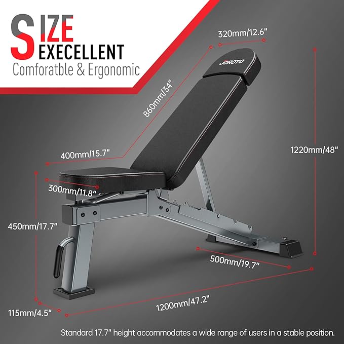 JOROTO Weight Bench, Adjustable Workout Bench Press, Foldable Strength Training Benches for Home Gym Full Body Workout, Incline Decline Flat Utility Workout Bench