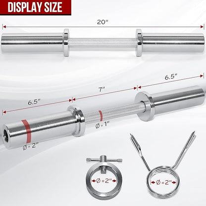 STOZM 2” Olympic Dumbbell Handle –20” Long Pair 2-Inch Weight 300lbs Tota