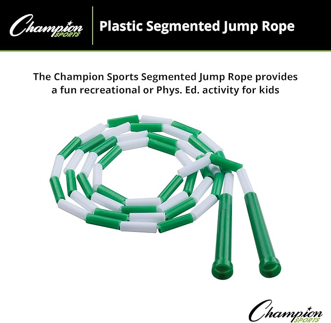 Champion Sports Classic Plastic Segmented Beaded Jump Ropes - Phys. Ed, Gym, Fitness and Recreational Use, In a Variety of Lengths for Kids to Adults