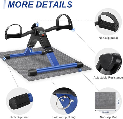 Uten Folding Pedal Exerciser, Under Desk Bike Pedal Exerciser, Mini Under Desk Exercise Bike Foot Hand Cycle Portable, Arm and Leg Exercise Peddler Machine with LCD Monitor